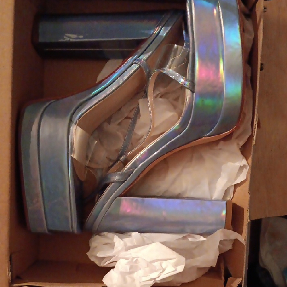 Blue and Silver Platform Heels with Chunky Sole